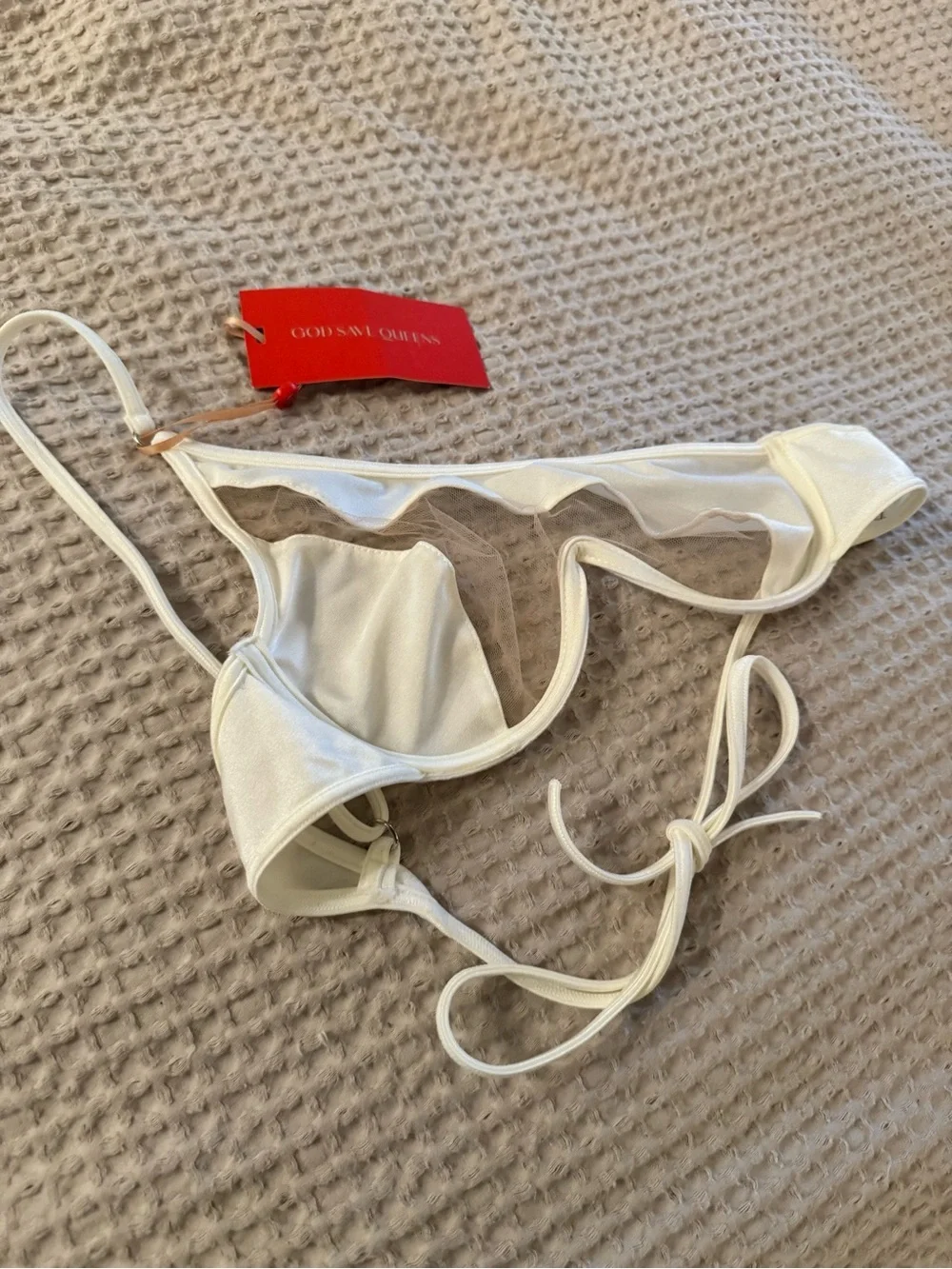 NEW God Save Queens Gigi Bikini Top White Asymmetrical One Shoulder Mesh XS NWT